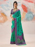 Emerald Green Kanjivaram silk weaving saree full drape view
