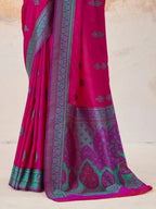 Hot Pink Kanjivaram silk weaving saree pallu and weave detail close-up