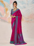Hot Pink Kanjivaram silk weaving saree full drape view