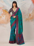 Teal Blue Kanjivaram silk weaving saree full drape view