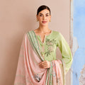 Pastel Green Pure Cotton Lawn Embroidered Salwar Suit with Digital Print Bemberg Muslin Dupatta