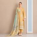 Mustard Pure Cotton Lawn Embroidered Salwar Suit with Digital Print Bemberg Muslin Dupatta