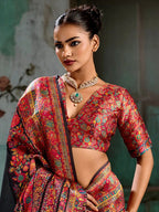 Black Pashmina handloom weaving saree torso and blouse styling view