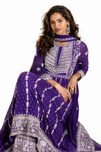 Royal Purple Georgette Heavy Full Embroidered Readymade Palazzo Suit with Dupatta