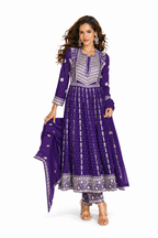 Royal Purple Georgette Heavy Full Embroidered Readymade Palazzo Suit with Dupatta