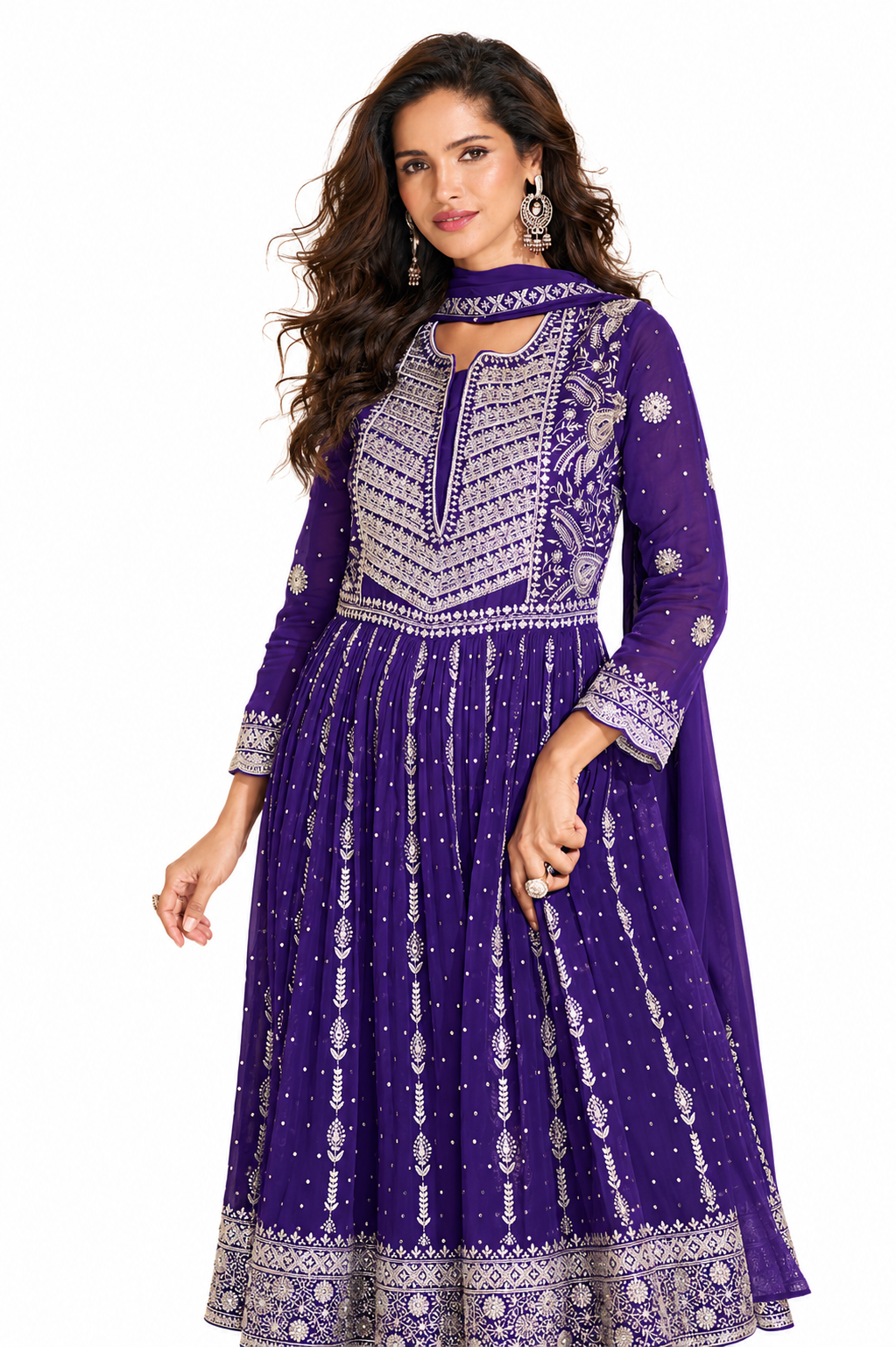 Royal Purple Georgette Heavy Full Embroidered Readymade Palazzo Suit with Dupatta
