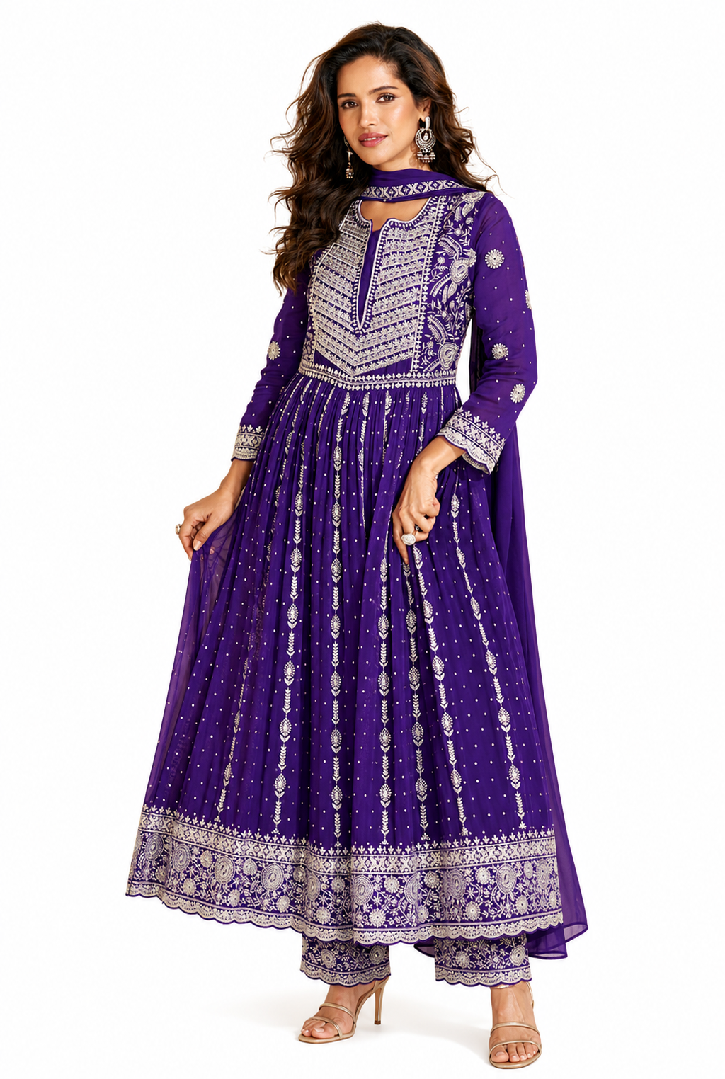 Royal Purple Georgette Heavy Full Embroidered Readymade Palazzo Suit with Embroidered Dupatta by Naksh Creation