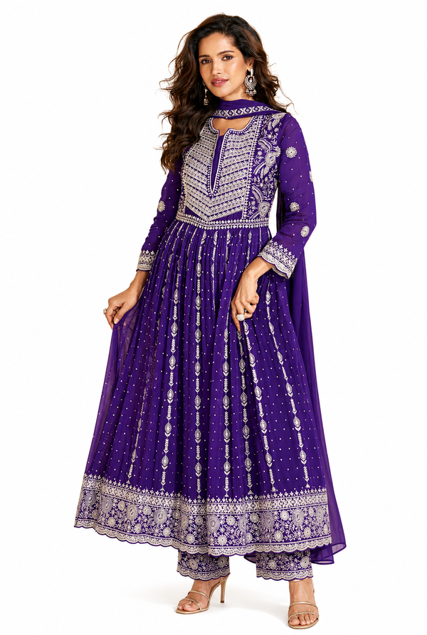 Royal Purple Georgette Heavy Full Embroidered Readymade Palazzo Suit with Embroidered Dupatta by Naksh Creation