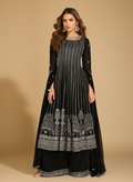 Jet Black Georgette Embroidered Palazzo Suit