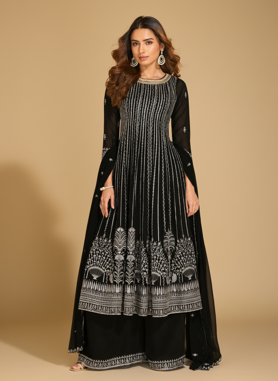 Jet Black Georgette Heavy Full Embroidered Readymade Palazzo Suit with Embroidered Dupatta by Naksh Creation