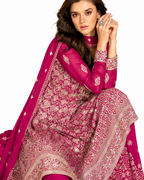 Rani Pink Georgette Heavy Full Embroidered Readymade Palazzo Suit with Dupatta