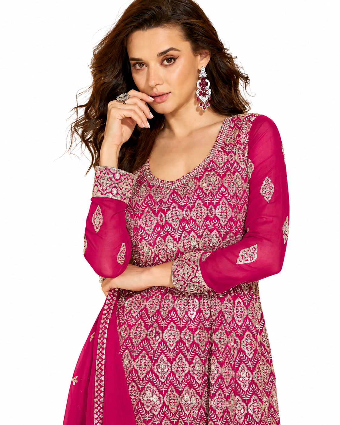 Rani Pink Georgette Heavy Full Embroidered Readymade Palazzo Suit with Embroidered Dupatta by Naksh Creation