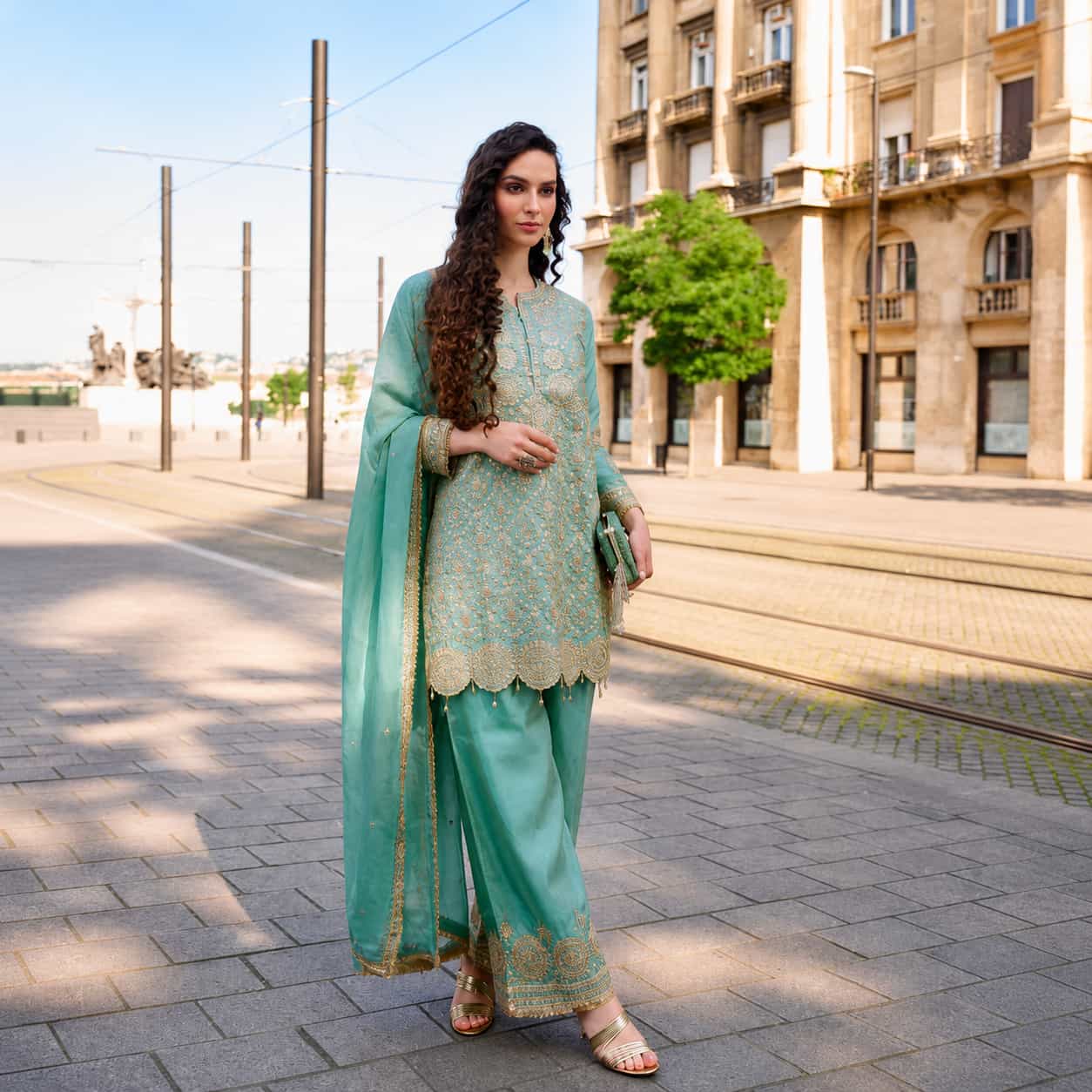 Sea Green Silk Embroidered Readymade Salwar Kameez by Naksh Creation