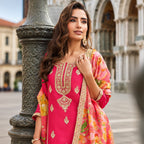Pink Crepe Silk Beads Work Palazzo Suit