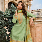 Green Crepe Silk Beads Work Palazzo Suit
