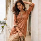 Brown/Rust Crepe Silk Beads Work Palazzo Suit