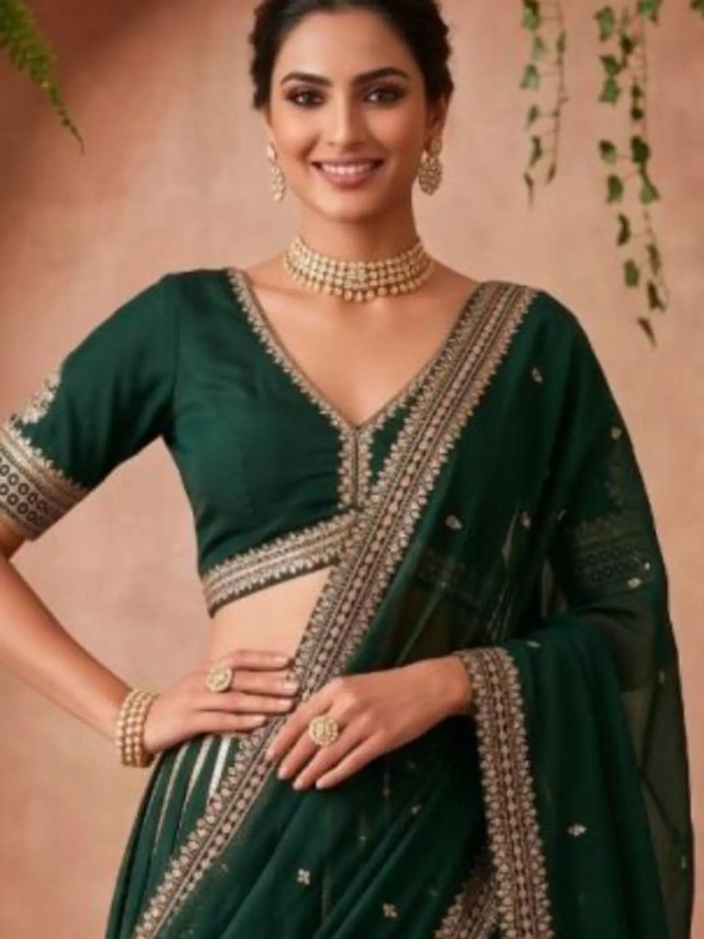 Emerald Green Heavy Zari Embroidered Silk Readymade Lehenga Choli - Angle View 1