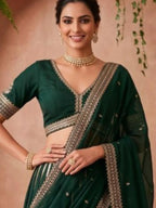 Emerald Green Heavy Zari Embroidered Silk Readymade Lehenga Choli - Angle View 1