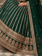Emerald Green Heavy Zari Embroidered Silk Readymade Lehenga Choli - Angle View 2