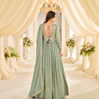 Sage Green Premium Real Georgette Lucknowi Chikankari Embroidered Anarkali Suit with Dupatta