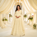Ivory Premium Real Georgette Lucknowi Chikankari Embroidered Anarkali Suit with Dupatta