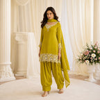 Lime Green Crepe Silk Embroidered Salwar Suit