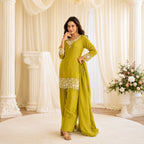 Lime Green Crepe Silk Embroidered Salwar Suit