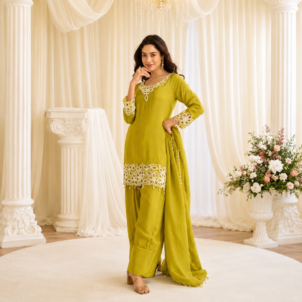 Lime Green Premium Crepe Silk Salwar Kameez Set
