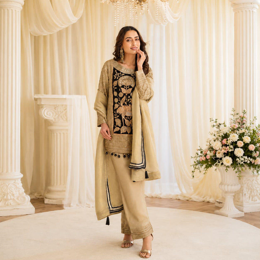 Beige Premium Embroidered Salwar Kameez Set
