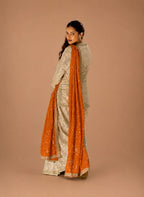 Champagne Gold Premium Georgette Heavy Hand Embroidered Indo Western Dhoti Pant Set with Orange Dupatta image 3