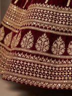 Wine Burgundy Heavy Zari Embroidered Silk Readymade Lehenga Choli - Angle View 4