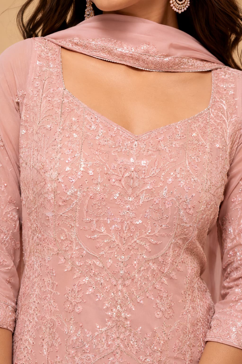Blush Pink Chikankari Georgette Sharara Suit