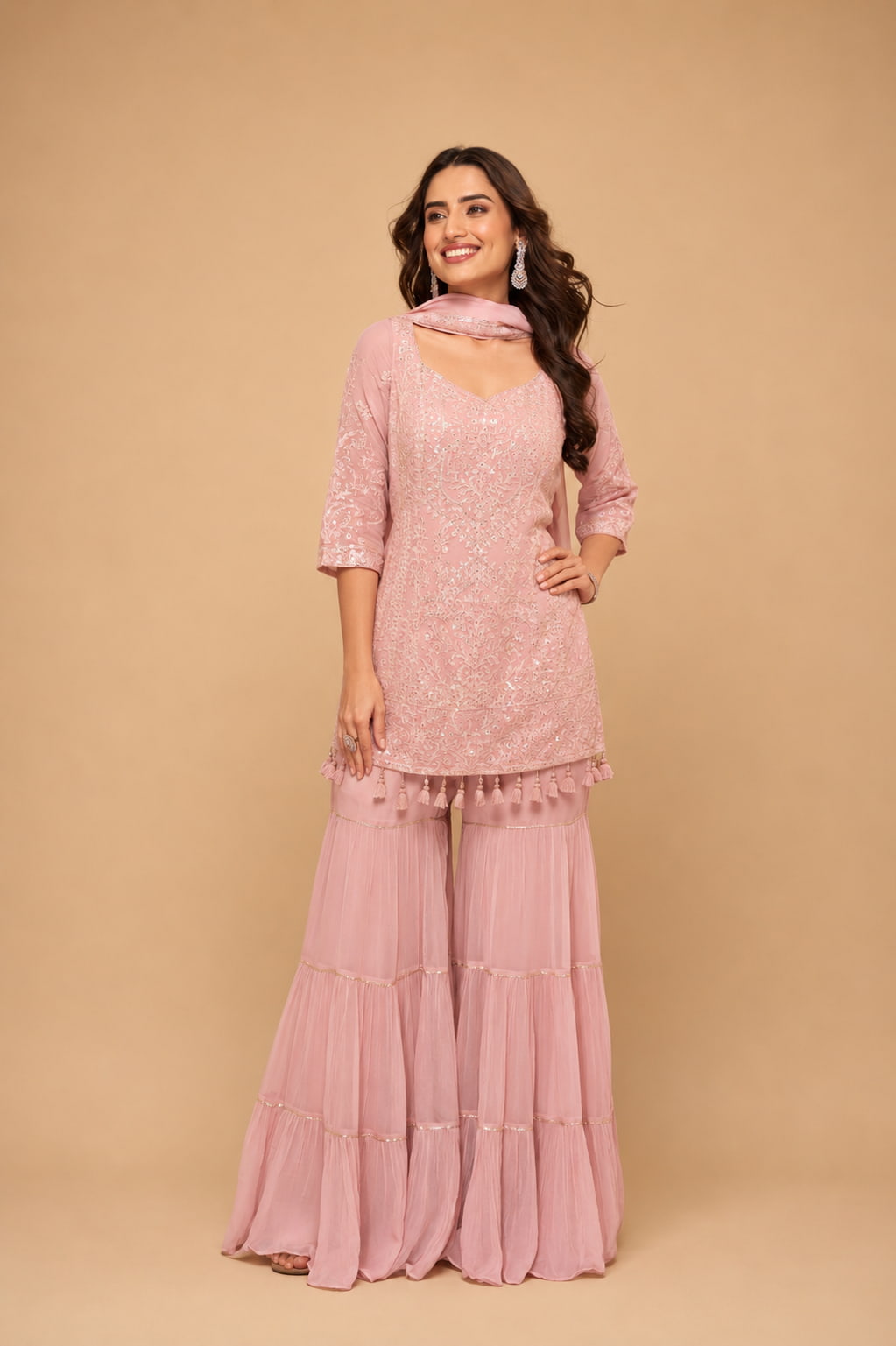 Blush Pink Chikankari Georgette Sharara Suit