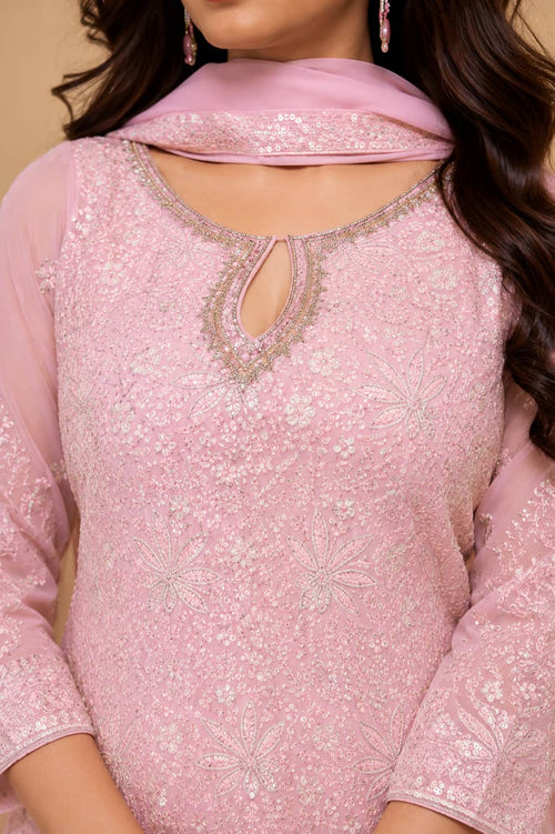 Baby Pink Chikankari Georgette Sharara Suit