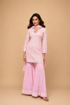 Baby Pink Premium Real Georgette Chikankari Embroidered Readymade Sharara Suit with Dupatta