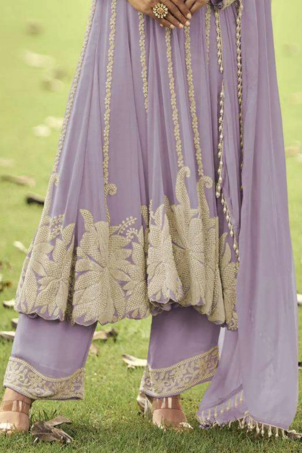 Lavender Lilac Heavy Embroidered Georgette Short Anarkali Suit Set - View 3