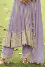 Lavender Lilac Heavy Embroidered Georgette Short Anarkali Suit Set - View 3