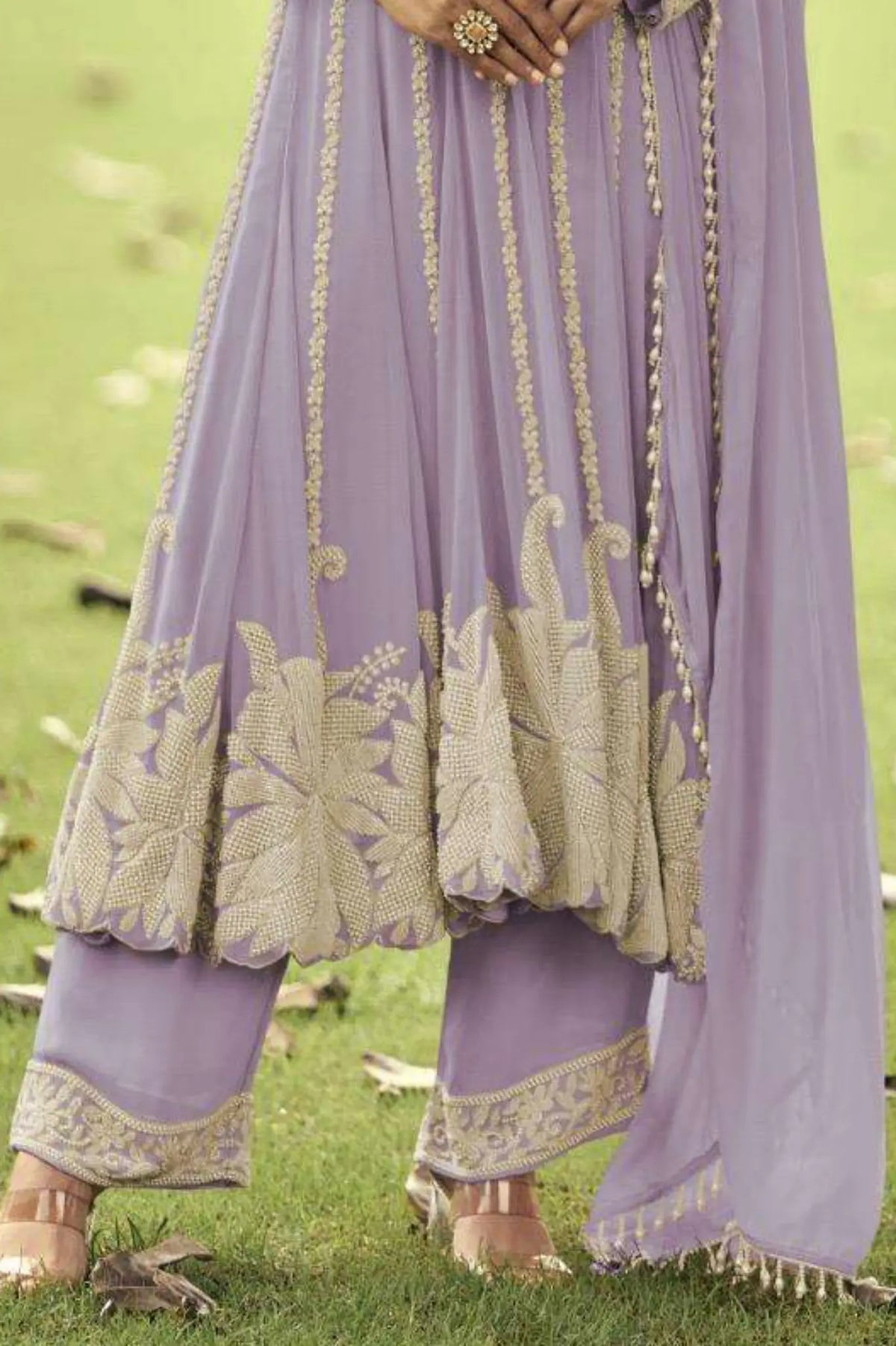 Lavender Lilac Heavy Embroidered Georgette Short Anarkali Suit Set - View 3