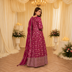 Magenta Viscose Jacquard Silk Embroidered Anarkali Suit
