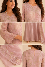 Dusty Pink Georgette Embroidered Anarkali Salwar Kameez – Embroidery Close-Up, Neckline and Sleeves