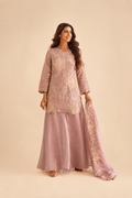 Dusty Pink Georgette Embroidered Anarkali Salwar Kameez with Palazzo and Dupatta – Front View