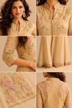 Champagne Beige Embroidered Neckline and Bead Work Close-Up