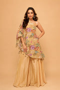 Beige Gold Premium Viscose Natural Crepe Embroidered Indo Western Palazzo Set
