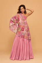 Blush Pink Premium Viscose Natural Crepe Embroidered Indo Western Palazzo Set