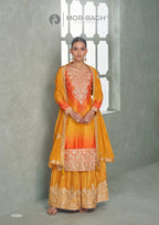 Marigold Yellow & Sunset Orange Premium Chinon Silk Embroidered Designer Sharara Suit