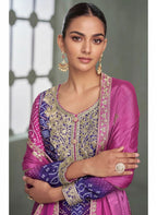 Orchid Pink & Royal Purple Premium Chinon Silk Embroidered Designer Sharara Suit