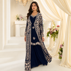 Royal Navy Chinon Silk Embroidered Gown With Designer Jacket