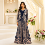 Royal Navy Chinon Silk Embroidered Gown With Designer Jacket