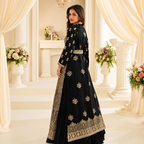 Midnight Black Embroidered Gown With Statement Jacket