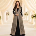 Midnight Black Embroidered Gown With Statement Jacket